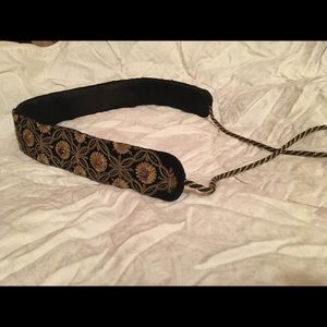 Black silk velvet belt with gold detail